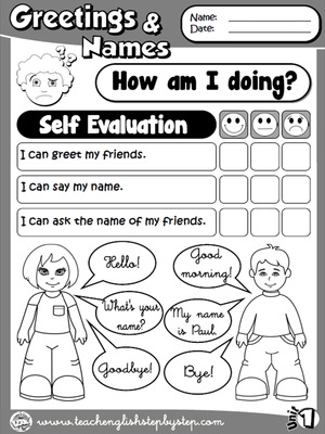 Greetings and Names - Self Evaluation (B&W version)
