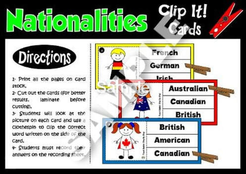 COUNTRIES & NATIONALITIES - CLIP IT! CARDS
