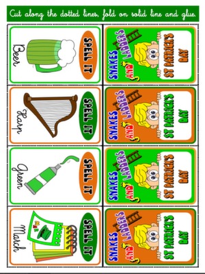 ST PATRICK'S DAY SNAKES AND LADDERS SPELLING CARDS