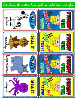 WILD ANIMALS SNAKES AND LADDERS CARDS