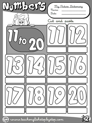 Numbers (11 to 20) - Picture Dictionary (B&W version)