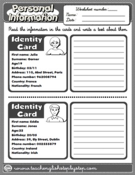 PERSONAL IDENTIFICATION - REVISION WORKSHEET