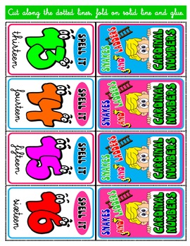 CARDINAL NUMBERS SNAKES AND LADDERS CARDS