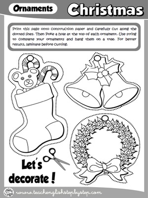 CHRISTMAS ORNAMENTS - CRAFTS ACTIVITY (B & W VERSION)