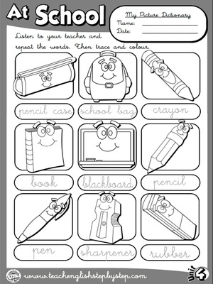 At School - Picture Dictionary (B&W version)