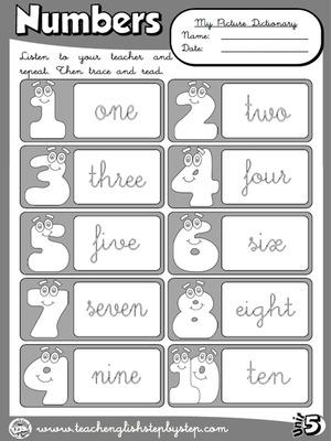 Numbers - Picture Dictionary (B&W version)