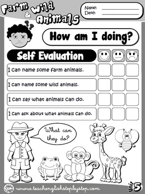 Farm and Wild Animals - Self Evaluation (B&W version)