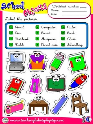 School Objects - Worksheet 1