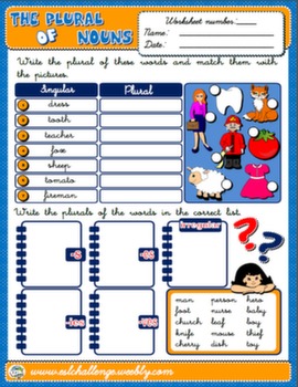 THE PLURAL OF NOUNS WORKSHEET #