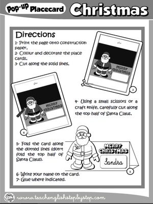 CHRISTMAS POP-UP PLACEMENT CARD (DIRECTIONS - B & W VERSION)