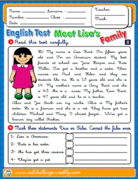 family, jobs, verb have got, plurals and indefinite article test #
