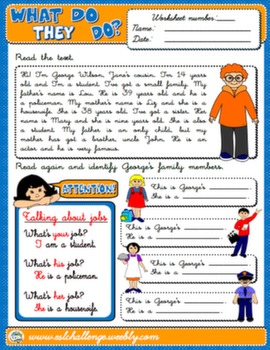 Jobs and Occupations - Worksheet 1 - Page 1 Reading and Comprehension