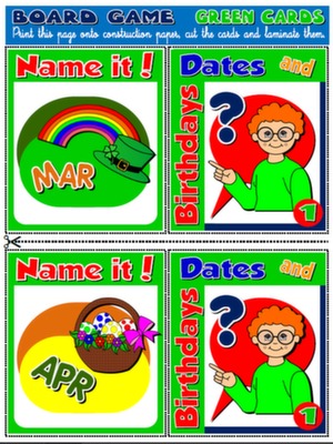 #AGE / BIRTHDAYS / DATES - BOARD GAME CARDS (GREEN CARDS)