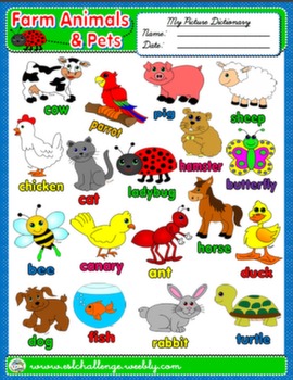FARM ANIMALS & PETS PICTURE DICTIONARY AVAILABLE IN B&W