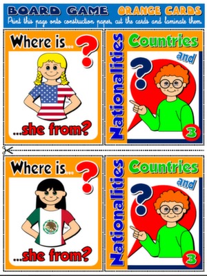#COUNTRIES AND NATIONALITIES - BOARD GAME (ORANGE CARDS)