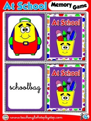 At School - Memory Game Cards (Picture - Word)