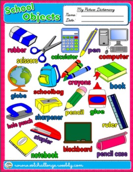 SCHOOL OBJECTS PICTURE DICTIONARY AVAILABLE IN B&W