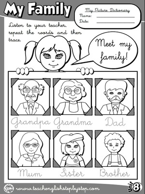 My Family - Picture Dictionary (B&W version)