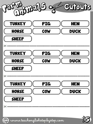 Farm  Animals - Picture Dictionary Cutouts (B&W version)