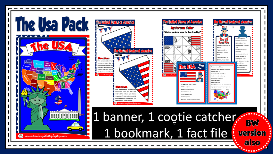 #USA BANNER, BOOKMARK, COOTIE CATCHER, FACT FILE