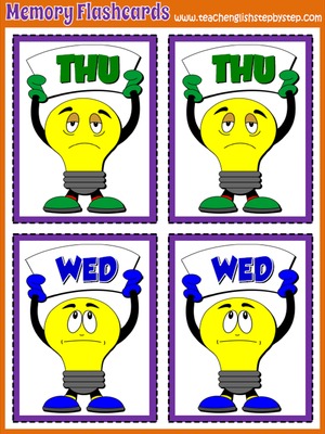 Days of the week - Memory Game  Flashcards (picture/picture)