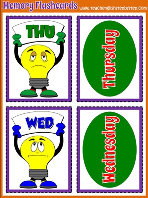 Days of the week - Memory Game  Flashcards (picture/word)