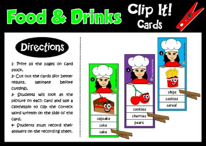 FOOD - CLIP IT! CARDS - CLOTHESPIN CARDS - CLIP CARDS