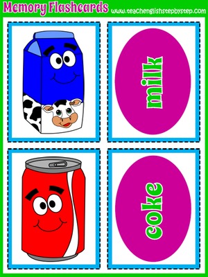 Food and drinks - Memory Game  Flashcards (picture/word)