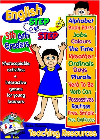 ESL TEACHING RESOURCES FOR 5TH AND 6TH GRADERS - Vocabulary: The Alphabet, Days of the Week, Body Parts, Colours, Jobs, Ordinal Numbers, Telling the Time, The Weather, School Objects and Cardinal Numbers.  Grammar: Plurals, Verb Can, Verb To Be, Expressing Possession (Possessive Case, Possessive Adjectives and Possessive Pronouns), Present Continuous and Present Simple / Daily Routine and Frequency Adverbs. 