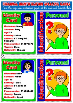 #PERSONAL IDENTIFICATION - REVISION SPEAKING CARDS (16 CARDS)